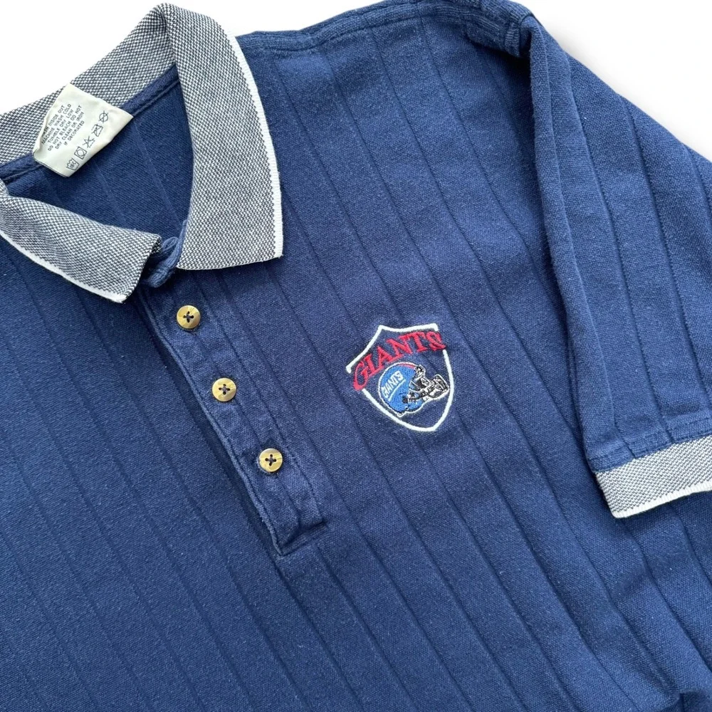 Vintage Lee Sport Giants Rugby Polo Shirt Navy Ribbed‎ Knit XL 90s Nutmeg Mills